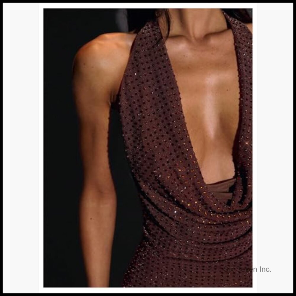 Polyester Blend Halter Backless Sequin Mini Party… - image 4